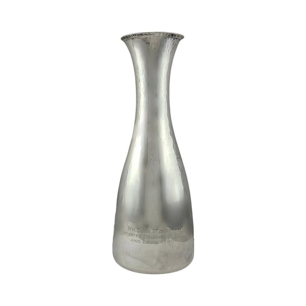 Cartier Sterling Silver Hammered Carafe/Vase with Engraving #10884